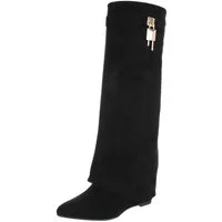 Ital-Design Damenstiefel mit hohem Schaft und Schmuckdetail Keilstiefel (92125468) Keilabsatz/Wedge Stiefel in Schwarz