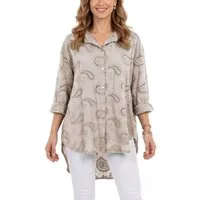 dy_mode Longbluse Damen Longbluse Oversize Tunika Boho Baumwollbluse Sommerbluse in Unifarbe, mit Paisley Lochstickerei, in Vokuhila-Schnitt