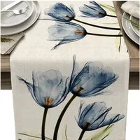 FELIXLEO Tischläufer Tischläufer Blaue Blume 33x180cm Waschbare Leinen Tischdecke Floral (2-tlg)