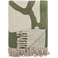 Wohndecke Dalmine Tagesdecke Grün Recycelte Baumwolle, Bloomingville, Feines Muster, Helle Fransen, Pflegeleicht, Wohnlicher Look, Sofadecke