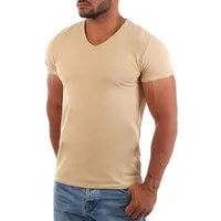 CARISMA T-Shirt Herren Uni Basic 4066 tief-breit geschnittener Ausschnitt vintage Look V-Ausschnitt unifarben kurzarm slim fit