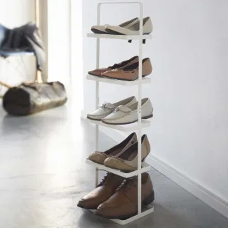 Yamazaki Schuhregal tragbar für 5 Paar Schuhe 22x77x14cm Metall weiß. Platzsparendes Design ideal für schmale Flure und kleine Eingangsbereiche.