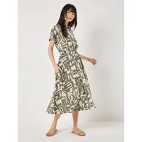 Apricot Druckkleid Geo Grecian Shirt Midi Dress (1-tlg) mit Smokband