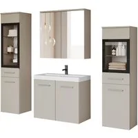 welltime Badmöbel-Set MADRIT II, Schrank mit Waschbecken, 2 Hänger, Spiegelschrank, (Komplett-Set, 5-St), Hängende Badmöbel mit Glaseinsätzen – in vielen Farben erhältlich