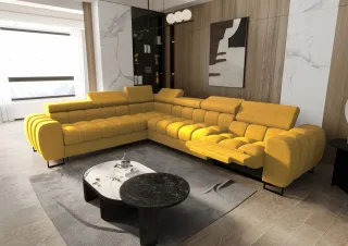 Ecksofa Schlafsofa BASTIEN RELAX in Stoff Moly Gelb Ottomane Links