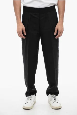 Tapered Fit Hose aus Leinenmischung mit doppelter Bundfalte in Schwarz
