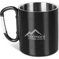 normani Becher Edelstahl Tasse 330 ml mit Karabinerhaken, Edelstahl, Doppelwandige Outdoortasse Campingtasse Edelstahlbecher Thermobecher