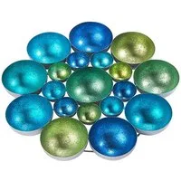 Kobolo Kerzenhalter Kerzenteller BUBBLE für Teelichter blau grün D40cm (Metall)