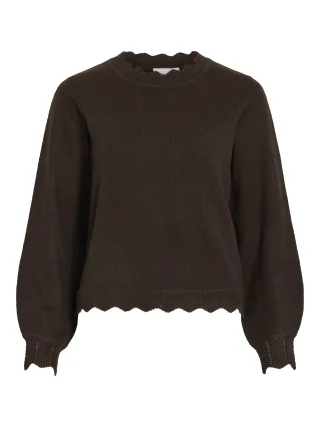 VILA - VINIKOLINA O-NECK L/S KNIT TOP - NOOS Coffee Bean - Gr. - S