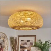hofstein Deckenleuchte »Decollatura« Deckenlampe aus Metall/Bambus in Goldfarben/Natur, ohne Leuchtmittel, Leuchte im Boho Design mit Lichteffekt, ø50cm, 2xE27