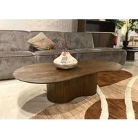 Maison ESTO Couchtisch oval organische Form Mango massiv Holz braun, Länge 130 cm