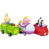 Jazwares Spielfigur Peppa Wutz und ihre Freunde Mini Flitzer, 3 verschiedene Motive, (Set mit, 3 Figuren), Buggys mit richtig rollenden Rädern