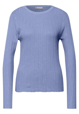 Street One - Pullover mit Rippstruktur frosted blue mel. - Gr. - 42