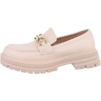 Ital-Design Damen Mokassins Freizeit Slipper (86016603) Blockabsatz Mokassins in Beige