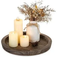 LuxusKollektion Kerzentablett Holz Tablett Kerzentablett Deko Rund 29cm Stumpenkerzen Teelichter