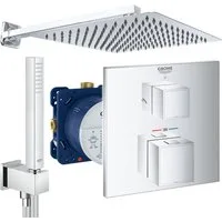 Grohe und Jowi Duscharmatur Grohtherm Cube Thermostat, Regendusche, Unterputz Duschsystem (Unterputz-Duschsystem, Set) Thermostat