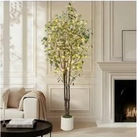 Kunstbaum mit LED Lichtern & Fernbedienung, 8 Lichtmodi Eukalyptusbaum, GarveeMore, Höhe 210 cm, im Topf, für Innen und Außen
