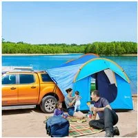 Outsunny Vorzelt Heckzelt Auto Autozelt für 6 Personen mit 3 Tür, Fenster, Personen: 6 (Kuppelzelt, 1 tlg., Heckklappenzelt), für Wohnwagen, SUV, Polyester, Blau