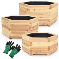 holz4home® Pflanzkübel 6-eckig aus Tannenholz I Outdoor Blumenkübel für Garten Balkon, inkl. Gartenhandschuhe & Vlies