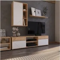 Vicco Wohnwand Berno, Goldkraft Eiche/Weiß, 2 Teile, (1-St)