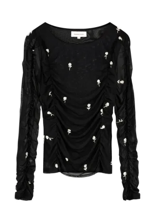 Fabienne Chapot - Langarmshirt mit Blumenmuster schwarz - Gr. - S