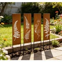 BlingBin Sichtschutzelement 4er Set Sichtschutz Metall, Rostoptik Sichtschutz für Garten, (4er Set, 4-St., Produktabmessungen: 11.15B x 44.8H cm), Sichtschutzelement - Sichtschutzwand - Gartendekoration Zaun - Rost