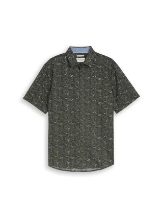 Tom Tailor - Regular Fit Kurzarmhemd mit Leinenanteil green palm tree design - Gr. - XL