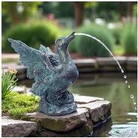 Arnusa Wasserspeier Solar Wasserspiel Teichfigur Ente Kupfer-Optik Komplett mit Pumpe, Gartenfigur Gartendeko Teichdeko Springbrunnen