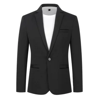 Herren Anzugjacke Slim Fit Mantel Business Alltag Blazer Schwarz