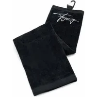 Fayrway Golf Handtuch Schwarz - Hochwertiges Golfhandtuch aus Baumwolle Golftuch (14x60 cm, inkl. Karabiner)