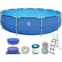 Avenli Framepool Frame Pool Komplettset 450 x 90 cm, Aufstellpool (Stahlrahmenpool Komplettset, Mit Zubehör), Leiter