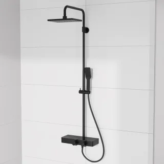 Steinberg Serie 390 Brauseset mit Thermostat, Umsteller und Glasablage, schwarz matt, 3902700S 3902700S