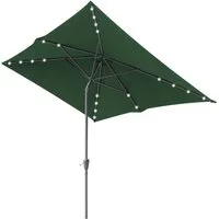 Clanmacy Sonnenschirm Rechteckig LED Solar Gartenschirm 2.1x1.4m UV-Schutz mit kurbel Grün, LxB: 210x140 cm, Stabiler knickbar/für Garten, Balkon, Terasse/Sonnenschutz
