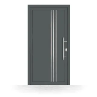Haustür Basaltgrau ähnlich RAL 7012, PVC, 760 x 1885 mm, DIN links nach innen öffnend, Modell Freiburg, individuell konfigurierbar