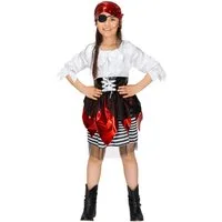 dressforfun Piraten-Kostüm Seeräuberin, auch Freibeuterin, in schwarz, Gr. 140 (9-10 Jahre), Wunderschönes Kleid, Glänzender Stoff, Schnürung vorn an der Taille