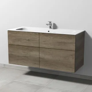 Sanipa 3way Keramik-Set Finion Keramik-Waschtisch und Unterbau mit 4 Auszügen, Eiche-Nebraska SM40237