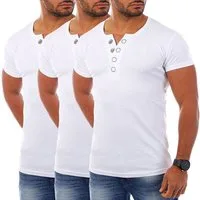 Young & Rich T-Shirt Herren basic fein gerippt mit trendigen extra großen Knöpfen 1872 mit Knopfleiste unifarben kurzarm slim fit