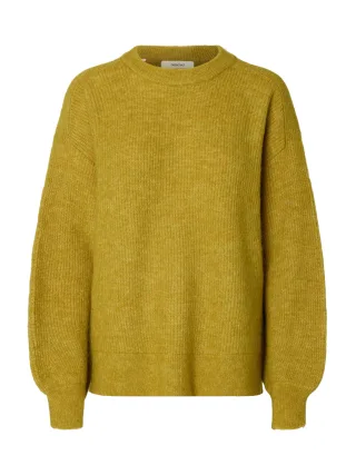 selected women - SLWLULU LS KNIT RELAXED O-NECK Avocado Oil - Gr. - XS
