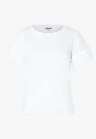 MORE & MORE - T-Shirt mit Spitzen-Ärmel weiß - Gr. - 38
