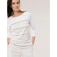 Walbusch T-Shirt Damen Ringelshirt-Softcotton T-Shirt U-Boot-Ausschnitt 3/4-Ärmel Gestreiftes Shirt mit platzierten Ringeln, hautsympathisch