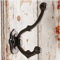 Antikas Wanddekoobjekt Kleiderhaken, Klein, verziert, Eisen, Schwarz, H 13,5 x B 4,0 cm