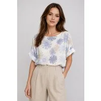 ITALY VIBES Kurzarmshirt - Blusenshirt - Blumenprint Bluse Damen - Sommerbluse ONE SIZE passend für Größen S-XL