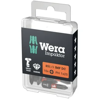 Wera 851/1 IMP DC PH DIY Impaktor PH Bits, PH 1 x 25 mm, 10-teilig - 05057615001
