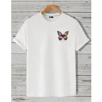 RMK T-Shirt Herren Shirt Basic Rundhals mit Butterfly Regenbogen Schmetterling