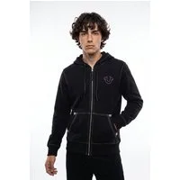 True Religion Kapuzensweatjacke BIG T ZIP THRU HOODIE JET BLACK Baumwollmischung