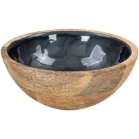 Levandeo® Dekoschale, Schüssel 15cm Mango Holz Grau Perlmutt Emaille Schale Bowl