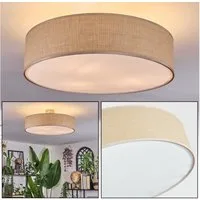 hofstein Deckenleuchte Deckenlampe aus Metall/Papiergeflecht/Stoff in Nickel-matt/Natur, ohne Leuchtmittel, runde Boho Leuchte (50 cm), E27