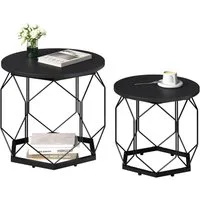 Woltu Couchtisch (2-St), mit runder Tischplatte Stauraum, Holzwerkstoff Metall