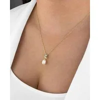 DANIEL CLIFFORD Perlenkette 'Amira' Damen Halskette 18 Karat vergoldet mit Anhänger Perle Blume, größenverstellbare Halskette 40cm - 45cm aus 925 Silber vergoldet