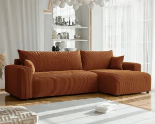 Ecksofa mit Schlaffunktion LUNA MAX in Stoff Poso Rostbraun Ottomane Rechts